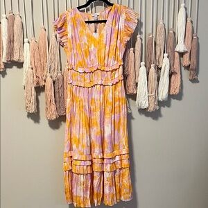 Anthropologie —Current Air Pink and Orange Maxi Dress size xs NWT